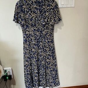 Chaps Navy and Cream Midi Dress